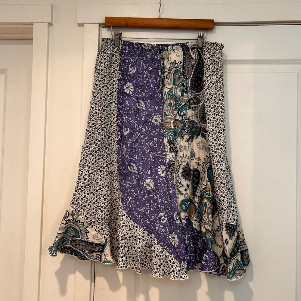 Sundance Silk Patchwork Floral Midi Skirt Womens XS Cottagecore Hippie Boho - Picture 2 of 10